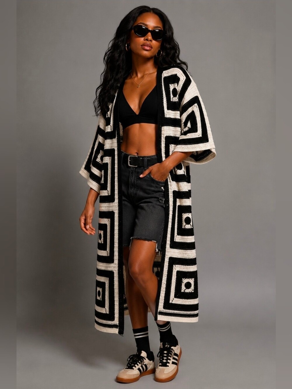 NEW!! Do Everything In Love Long Geometric Open-Front Kimono, OS, NWT